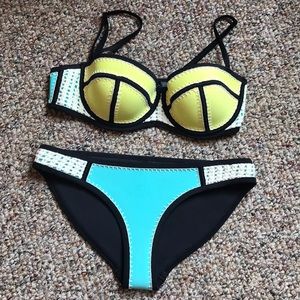 Triangl Crochet Balconette Bikini Yellow&Aqua Blue